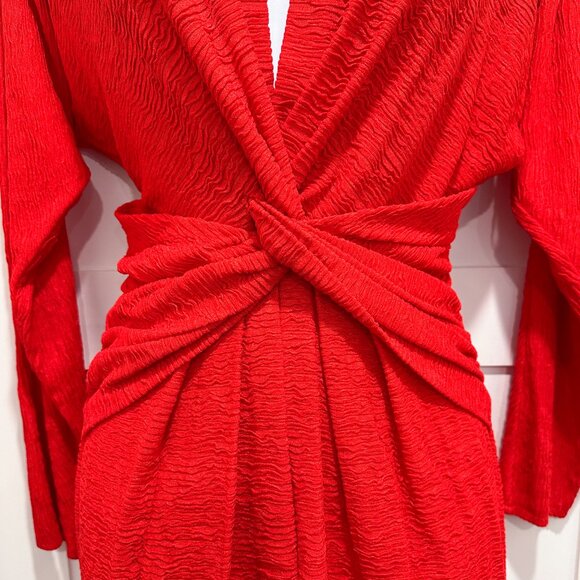 Vintage 80's 90's Sexy Low Cut Red Vamp Curvy Crinkle Dress Valentine Romantic - Picture 3 of 7